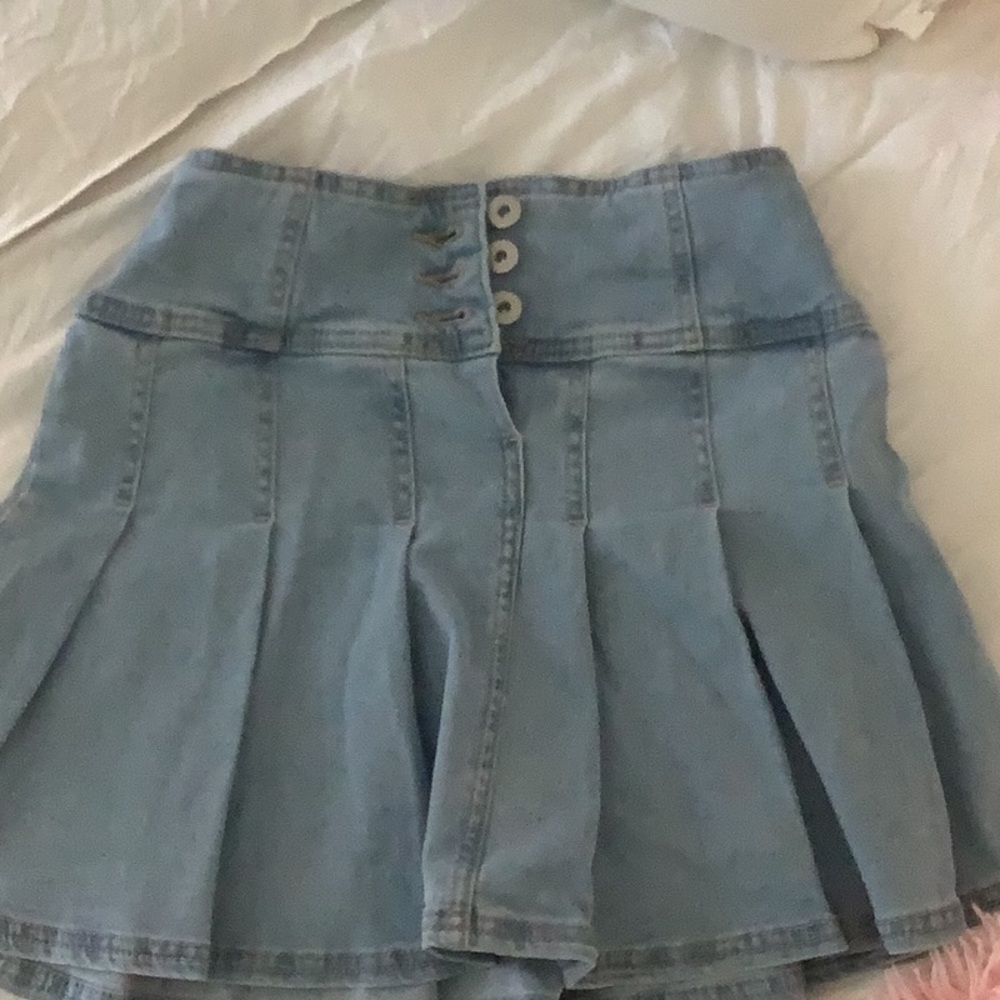Pleated denim mini skirt